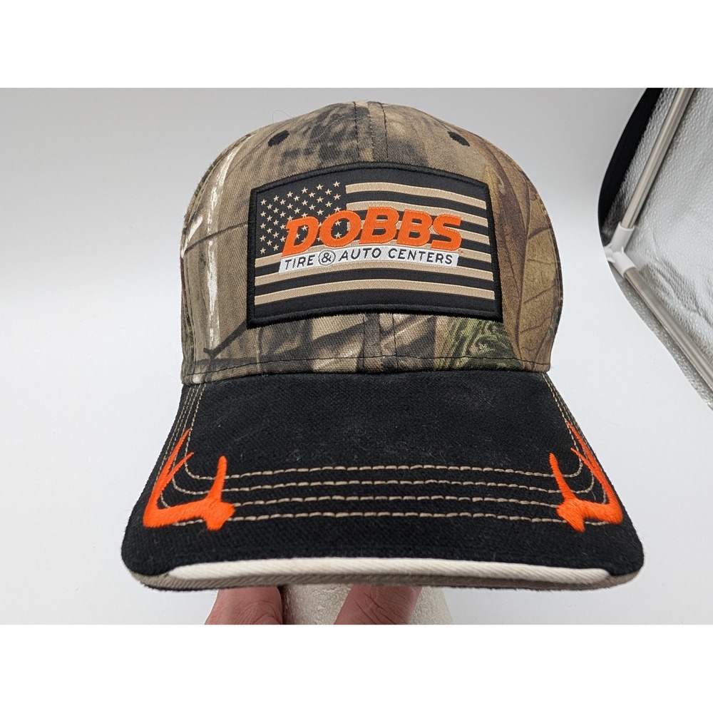 K-Products Dobbs Tire & Auto Centers Camo Snapback Hat Orange Antlers RN125349